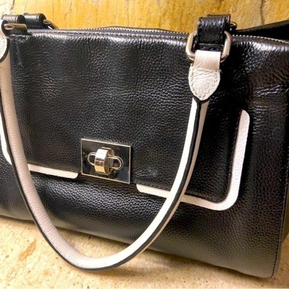 Charles Jourdan leather black and white satchel purse made in France - quality - Picture 2 of 16